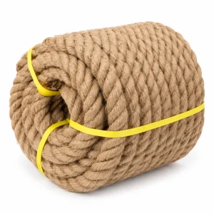rollo de cuerda de yute con cinchas amarillas